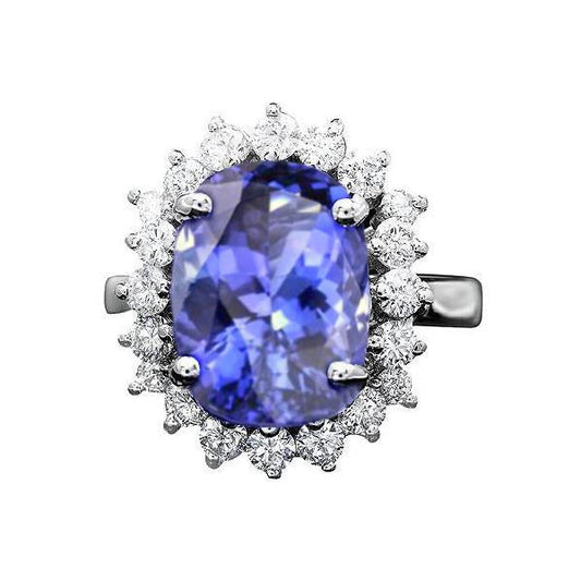 Oval AAA Tanzanite And Diamonds 8 Carat Ring New White Gold 14K - Gemstone Ring-harrychadent.ca