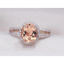 Oval And Round Cut 19.75 Ct Morganite With Diamonds Ring Two Tone Gold