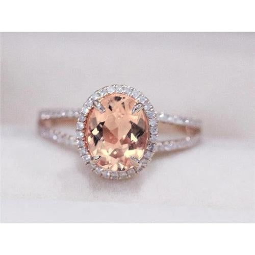 Oval And Round Cut 19.75 Ct Morganite With Diamonds Ring Two Tone Gold - Gemstone Ring-harrychadent.ca