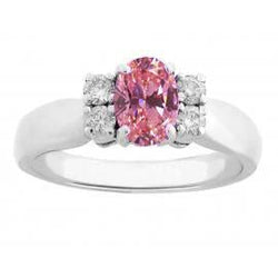 Oval And Round Cut Pink Sapphire Natural Earth Mined Diamonds Ring 2.10 Ct White Gold 14K