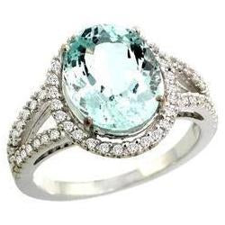 Oval Aquamarine And Diamonds 16.35 Ct Anniversary Ring White Gold - Gemstone Ring-harrychadent.ca