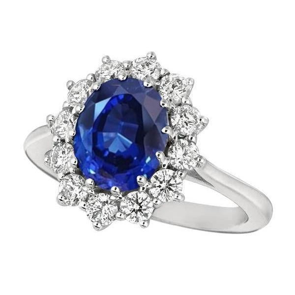 Oval Blue Sapphire & Round Diamonds Halo Ring 6.50 Ct. White Gold 14K - Gemstone Ring-harrychadent.ca
