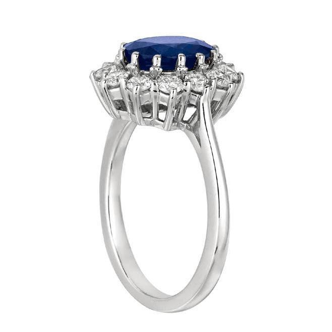 Oval Blue Sapphire & Round Diamonds Halo Ring 6.50 Ct. White Gold 14K - Gemstone Ring-harrychadent.ca