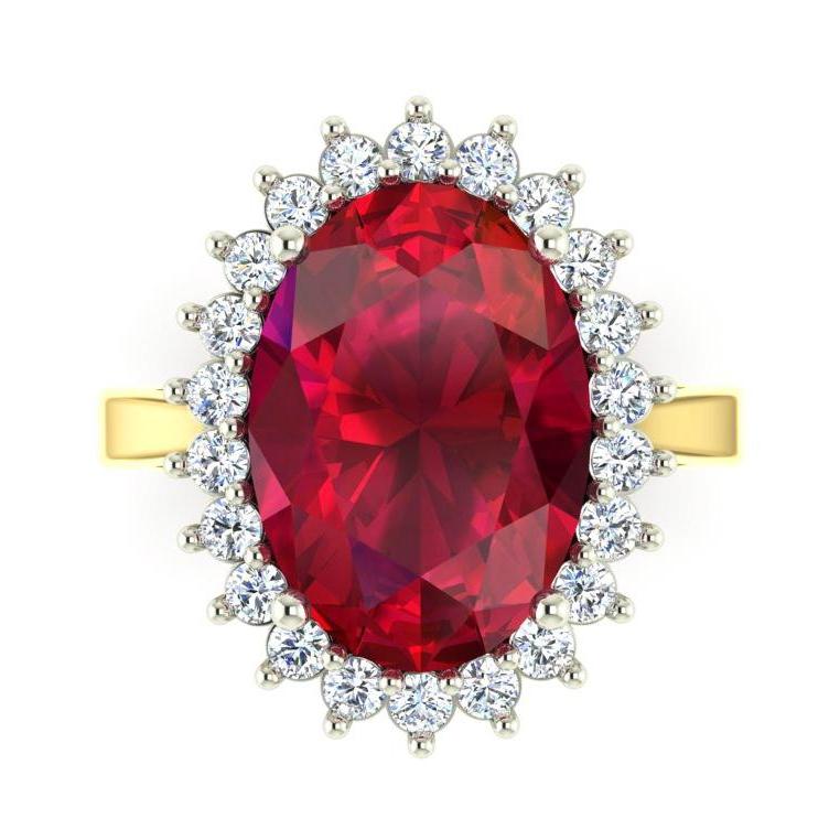 Oval Burma Ruby Diamond Flower Style Ring 10.50 Carats Two Tone Gold - Gemstone Ring-harrychadent.ca