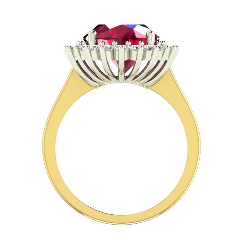 Oval Burma Ruby Diamond Flower Style Ring 10.50 Carats Two Tone Gold - Gemstone Ring-harrychadent.ca