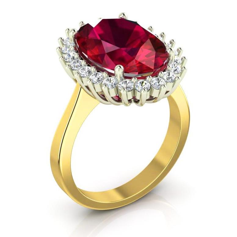 Oval Burma Ruby Diamond Flower Style Ring 10.50 Carats Two Tone Gold - Gemstone Ring-harrychadent.ca