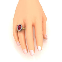 Oval Burma Ruby Natural Earth Mined Diamond ( Not Lab Grown ) Flower Style Ring 10.50 Carats Two Tone Gold