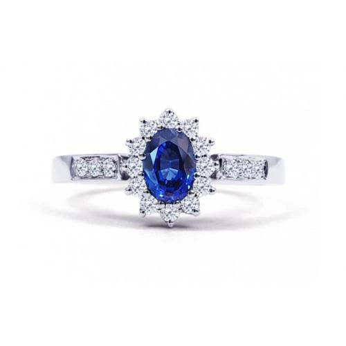 Oval Ceylon Sapphire And Round Cut Diamonds Ring 2.50 Ct - Gemstone Ring-harrychadent.ca