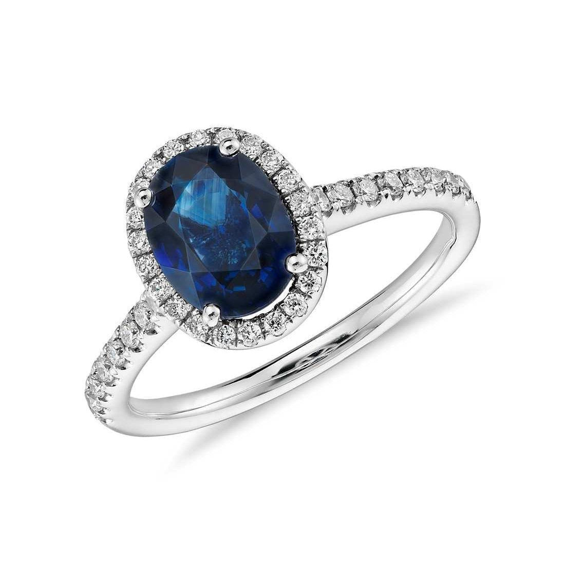 Oval Ceylon Sapphire Ring Diamond Wedding White Gold 14K 2.75 Ct - Gemstone Ring-harrychadent.ca