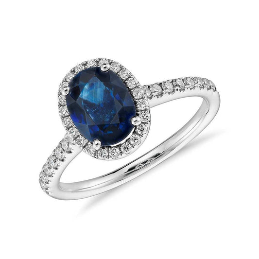 Oval Ceylon Sapphire Ring Diamond Wedding White Gold 14K 2.75 Ct - Gemstone Ring-harrychadent.ca