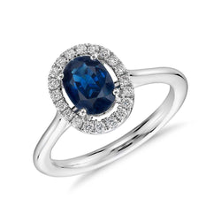 Oval Ceylon Sapphire Round Natural Earth Mined Diamonds 2.50 Carats Ring White Gold 14K