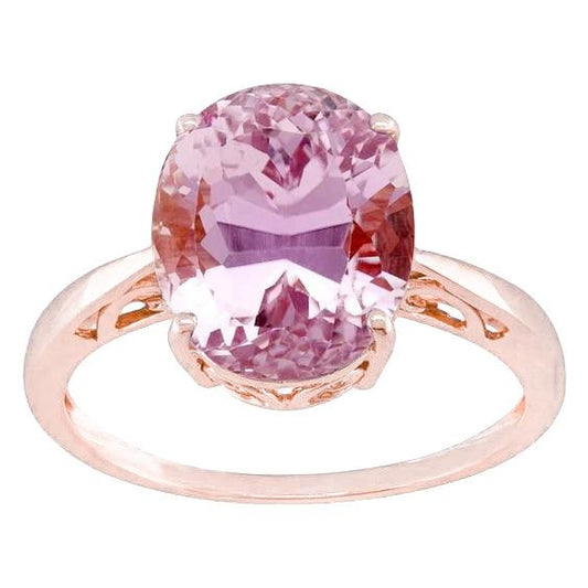 Oval Cut 19 Ct Solitaire Pink Kunzite Wedding Ring Rose Gold 14K - Gemstone Ring-harrychadent.ca