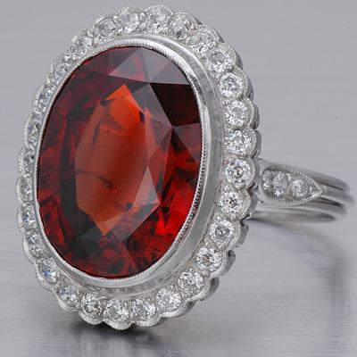 Oval Cut 20 Ct Natural Garnet With Diamonds Ring Gold White 14K - Gemstone Ring-harrychadent.ca