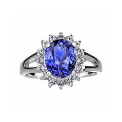 Oval Cut 22.75 Carats Tanzanite With Natural Earth Mined Diamonds Ring White Gold 14K