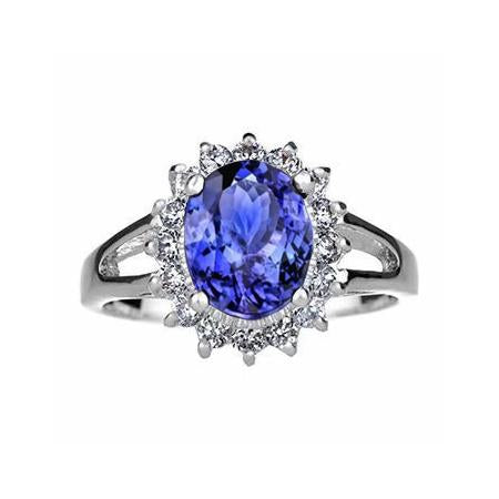 Oval Cut 22.75 Carats Tanzanite With Diamonds Ring White Gold 14K - Gemstone Ring-harrychadent.ca