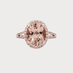 Oval Cut 33.75 Ct Morganite With Natural Earth Mined Diamonds Wedding Ring
