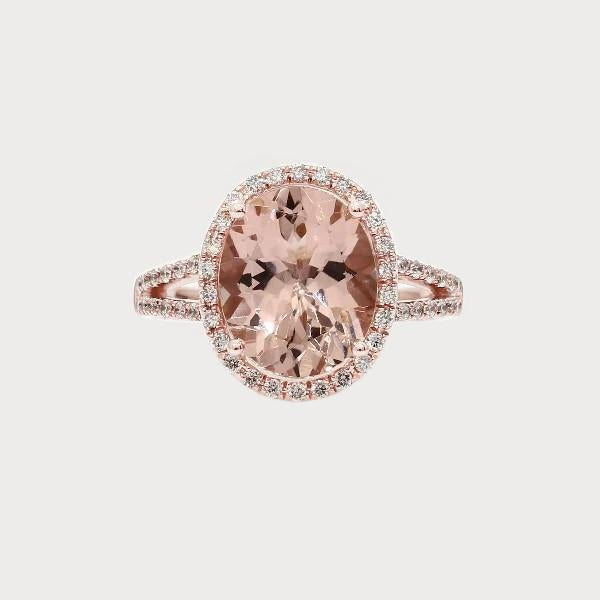 Oval Cut 33.75 Ct Morganite With Diamonds Wedding Ring - Gemstone Ring-harrychadent.ca