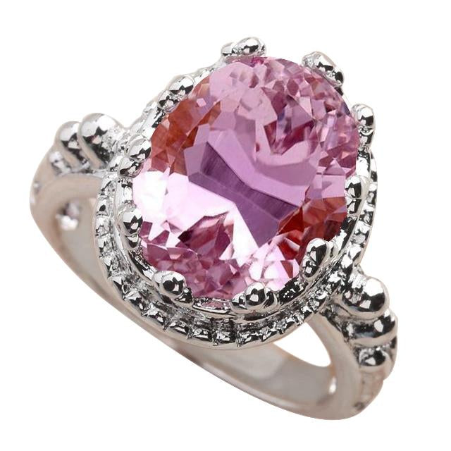 Oval Cut 36.00 Carat Big Pink Kunzite Ring White Gold 14K - Gemstone Ring-harrychadent.ca