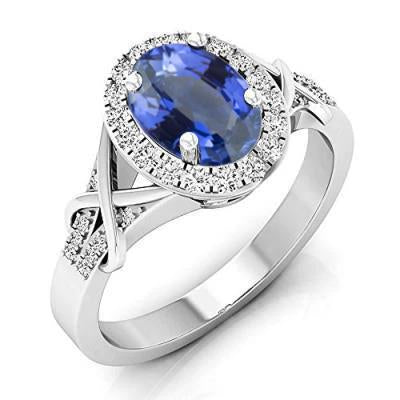 Oval Cut Ceylon Sapphire And Round Diamond Ring Gold 1.80 Ct - Gemstone Ring-harrychadent.ca