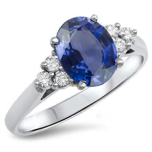 Oval Cut Ceylon Sapphire And Round Diamonds Engagement Ring 3.40 Ct - Gemstone Ring-harrychadent.ca