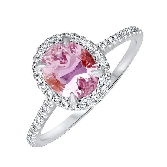 Oval Cut Kunzite With Diamonds 16.95 Carats Wedding Ring White Gold - Gemstone Ring-harrychadent.ca