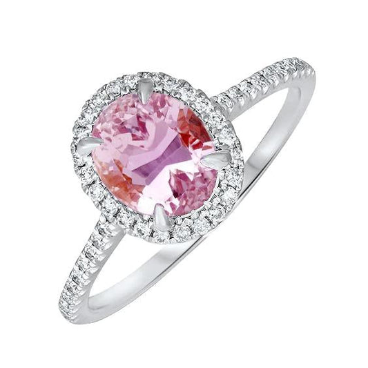 Oval Cut Kunzite With Diamonds 16.95 Carats Wedding Ring White Gold - Gemstone Ring-harrychadent.ca