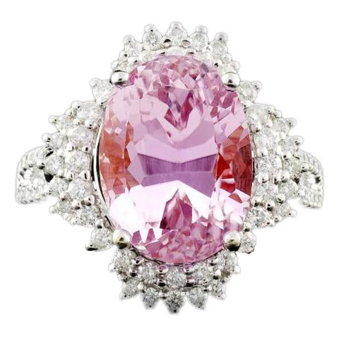 Oval Cut Kunzite With Round Diamonds 18.25 Carats Ring Gold White - Gemstone Ring-harrychadent.ca