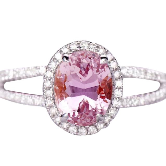 Oval Cut Kunzite With Round Diamonds 19.50 Ct Ring 14K White Gold - Gemstone Ring-harrychadent.ca