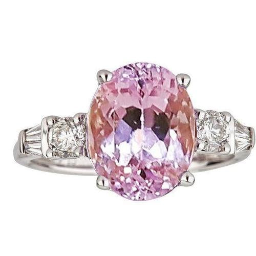 Oval Cut Pink Kunzite And Diamond 16.25 Carats Ring Gold - Gemstone Ring-harrychadent.ca