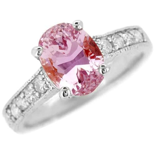 Oval Cut Pink Kunzite And Diamond Ring White Gold 14K 10.50 Ct - Gemstone Ring-harrychadent.ca