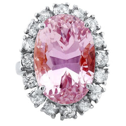 Oval Cut Pink Kunzite And Round Natural Earth Mined Diamond Ring Gold Jewelry 22 Ct