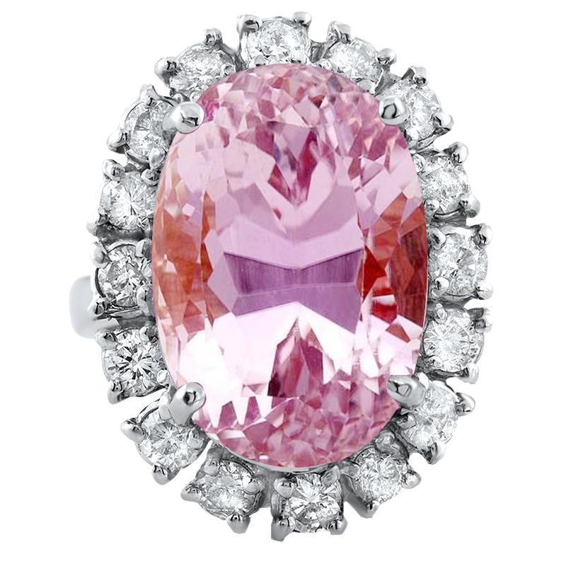 Oval Cut Pink Kunzite And Round Diamond Ring Gold Jewelry 22 Ct - Gemstone Ring-harrychadent.ca