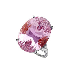 Oval Cut Pink Kunzite Natural Earth Mined Diamond Gemstone Ring 20.50 Ct White Gold 14K