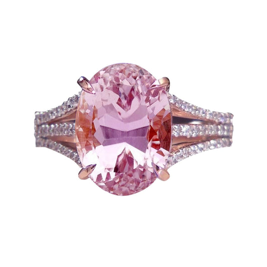 Oval Cut Pink Kunzite & Diamond Wedding Ring Rose Gold 16.50 Carats - Gemstone Ring-harrychadent.ca