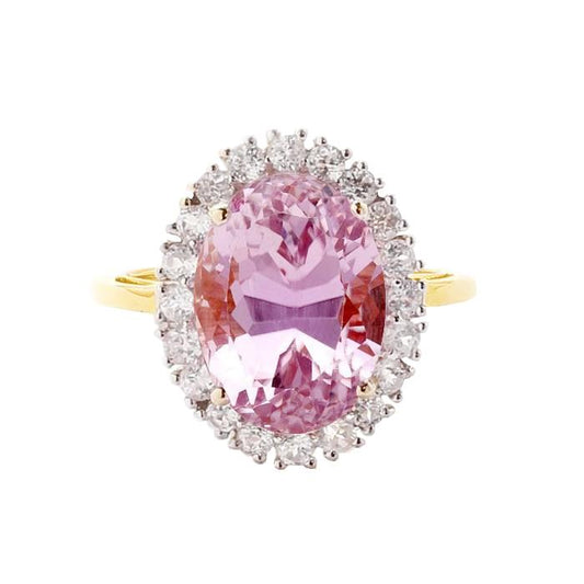 Oval Cut Pink Kunzite With Round Diamond Wedding Ring 21.50 Carats - Gemstone Ring-harrychadent.ca