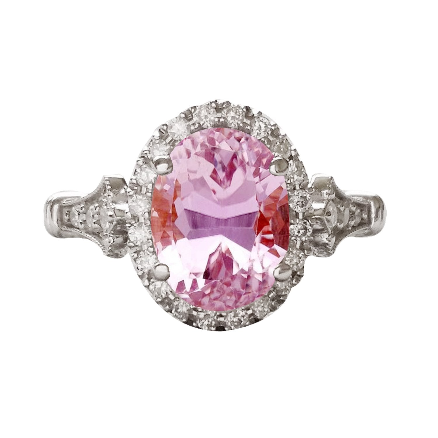 Oval Cut Pink Kunzite With Round Halo Diamond Ring 11.50 Carat WG 14K - Gemstone Ring-harrychadent.ca
