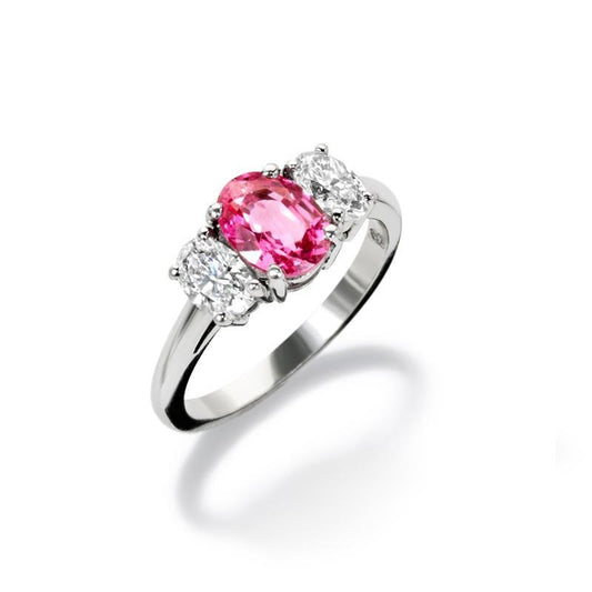 Oval Cut Pink Sapphire And Diamonds 4 Ct Ring White Gold 14K - Gemstone Ring-harrychadent.ca