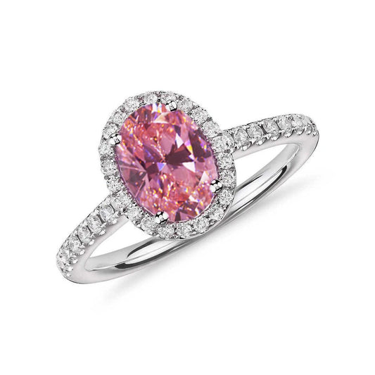 Oval Cut Pink Sapphire & Round Diamonds 2.25 Ct Ring 14K White Gold - Gemstone Ring-harrychadent.ca