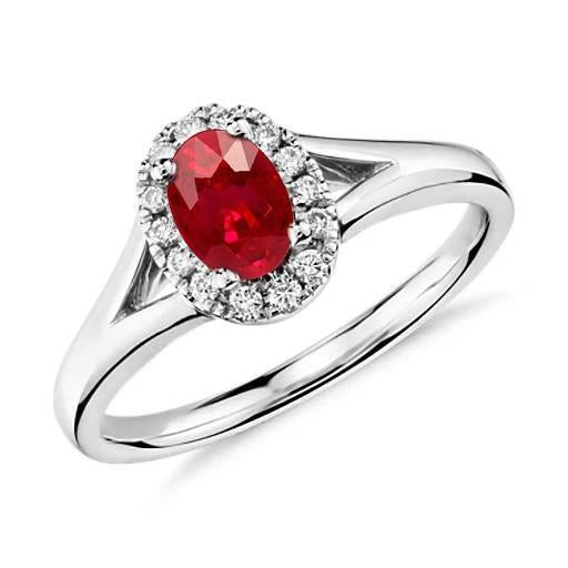 Oval Cut Red Ruby And Round Diamond Ring White Gold 3.25 Carats - Gemstone Ring-harrychadent.ca