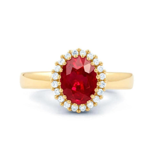 Oval Cut Red Ruby With Round Diamond Ring 5.35 Carats Gold 14K - Gemstone Ring-harrychadent.ca