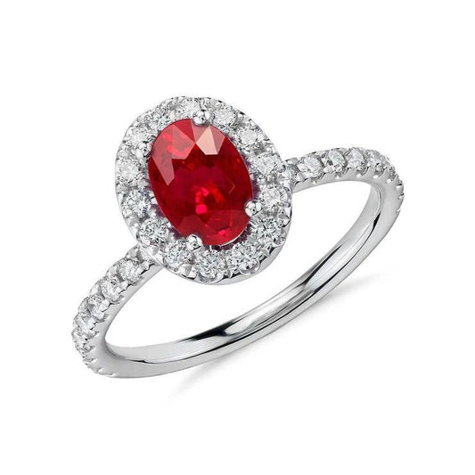 Oval Cut Ruby With Diamonds 4 Carats Wedding Ring White Gold 14K - Gemstone Ring-harrychadent.ca