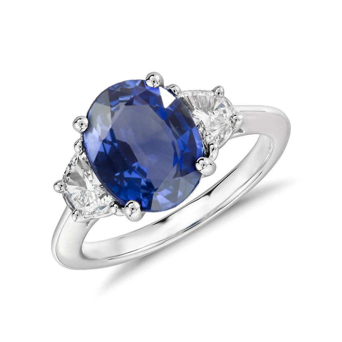 Oval Cut Sri Lanka Sapphire & Diamond 3 Stone Ring 2 Carats WG 14K - Gemstone Ring-harrychadent.ca
