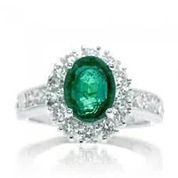 Oval Green Emerald Diamond Gemstone Ring 2.50 Carat White Gold 14K - Gemstone Ring-harrychadent.ca