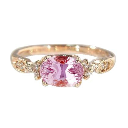 Oval Kunzite With Round Diamonds 20.50 Carats Wedding Ring Gold 14K - Gemstone Ring-harrychadent.ca