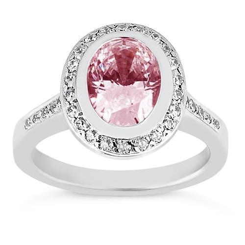 Oval Pink Halo Gemstone Ring 2.41 Ct White Gold 14K - Gemstone Ring-harrychadent.ca