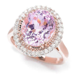 Oval Pink Kunzite With Natural Earth Mined Diamond Fancy Ring Rose Gold 14K 21.75 Carats