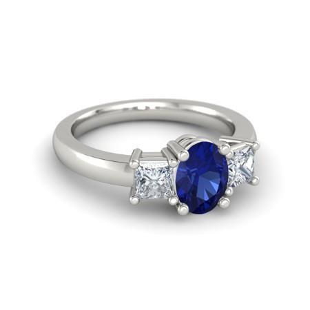 Oval Princess Cut 2.25 Ct Ceylon Sapphire Diamonds Ring White Gold 14K - Gemstone Ring-harrychadent.ca