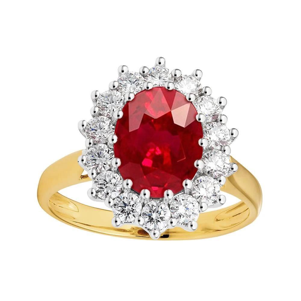 Oval Red Ruby With Diamond Wedding Ring 4.75 Carats Gold 14K - Gemstone Ring-harrychadent.ca