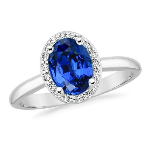 Oval & Round Cut Ceylon Sapphire With Diamond Ring 2.80 Carat WG 14K - Gemstone Ring-harrychadent.ca