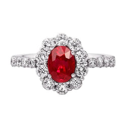 Oval Ruby 3.50 Carats Wedding Ring Prong Set White Gold 14K